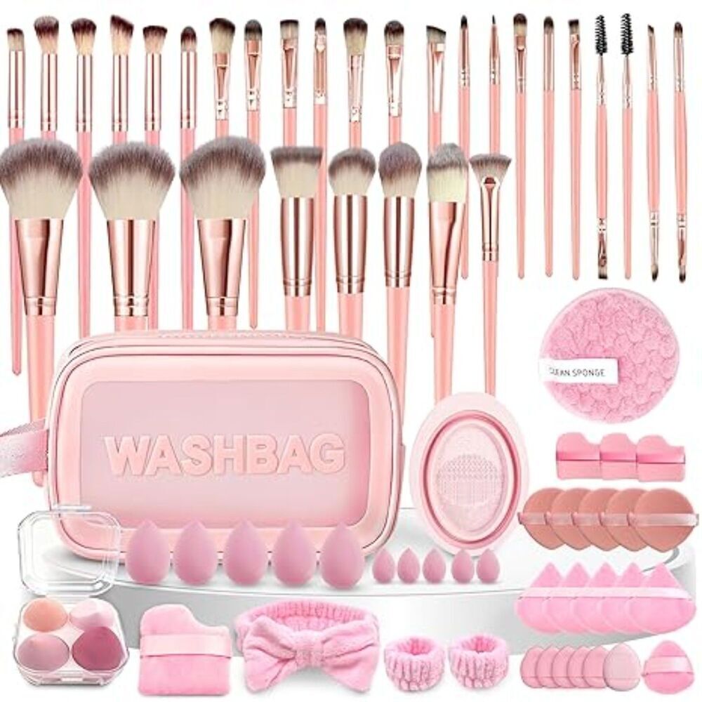 70Pcs Pink Professional Multi-Functional Makeup Brushes & Tools Set Kit